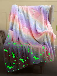 Fleece Blanket Glow in the Dark Large Sofa Throw Soft Warm Faux Fur Mink Kids AU 130*160CM~Colorful Unicorn Model