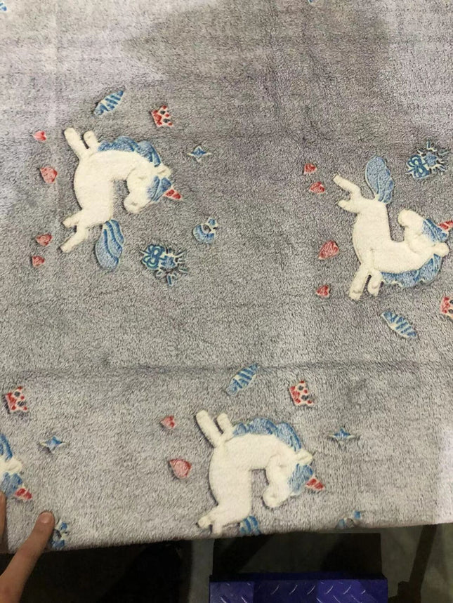 Fleece Blanket Glow in the Dark Large Sofa Throw Soft Warm Faux Fur Mink Kids AU 130*160CM~Grey Unicorn
