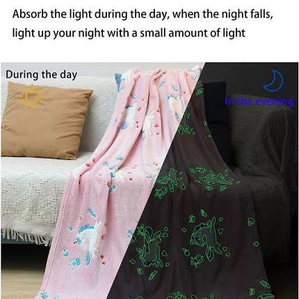 Fleece Blanket Glow in the Dark Large Sofa Throw Soft Warm Faux Fur Mink Kids AU 130*160CM~Pink Unicorn