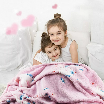 Fleece Blanket Glow in the Dark Large Sofa Throw Soft Warm Faux Fur Mink Kids AU 130*160CM~Pink Unicorn