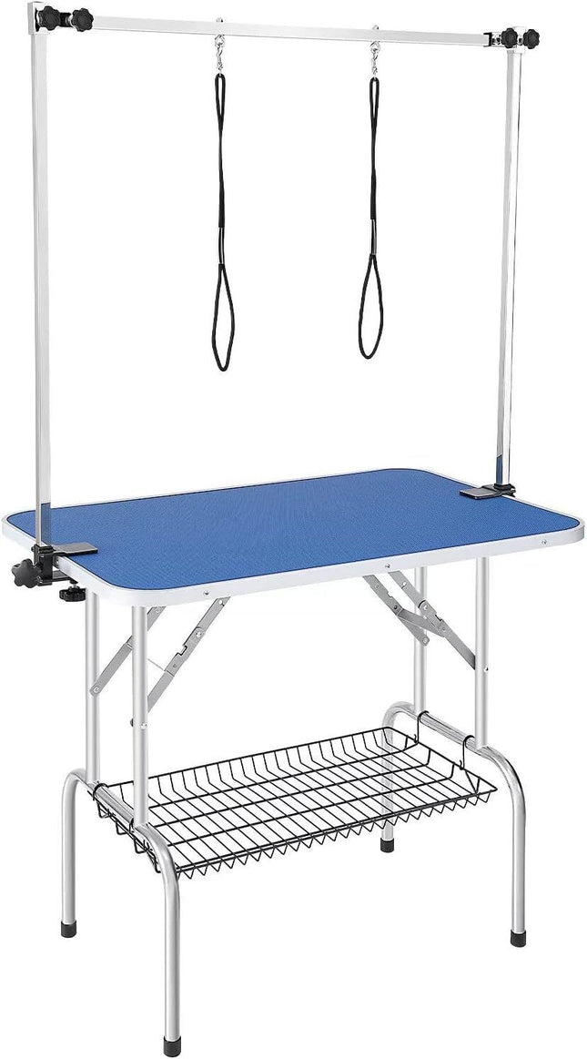 Provecta Pet Dog Grooming Table,Folding Height Adjustable Arm Table with 2 Loops,Portable Pet Salon Supply with Basket for Cats Dogs