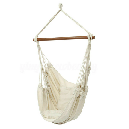 Portable Hanging Hammock Chair Swing Garden Outdoor Camping Soft with 2 x Cushions ~ White