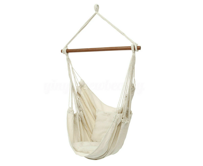 Portable Hanging Hammock Chair Swing Garden Outdoor Camping Soft with 2 x Cushions ~ White