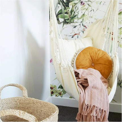 Portable Hanging Hammock Chair Swing Garden Outdoor Camping Soft with 2 x Cushions ~ White