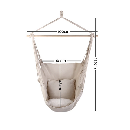 Portable Hanging Hammock Chair Swing Garden Outdoor Camping Soft with 2 x Cushions ~ White