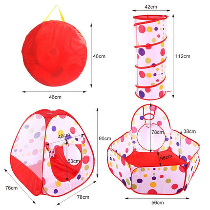 3 in 1 Pit Ball Pool Play Tunnel Pool Pop Up Tent Playhouse Foldable Kids Baby