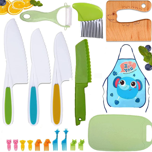 Kids Safe Knife Set -19 Pieces Montessori Kitchen Tools for Toddlers