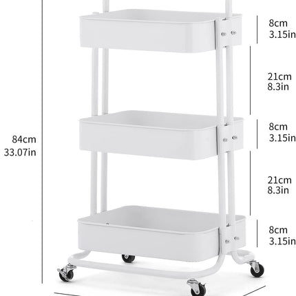 3 Tier Kitchen Storage Trolley Cart Steel Rack Utility Rolling Cart with Handle Organization Cart~Black