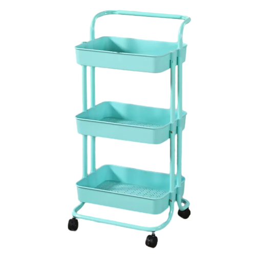 3 Tier Kitchen Storage Trolley Cart Steel Rack Utility Rolling Cart with Handle Organization Cart~Blue