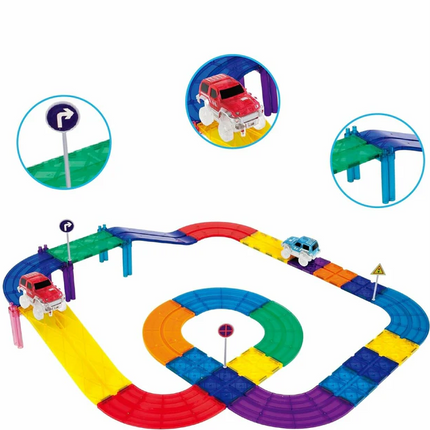 100PCS Kids Race Car Track Building Blocks With Car Magnetic Tiles Play Set AU