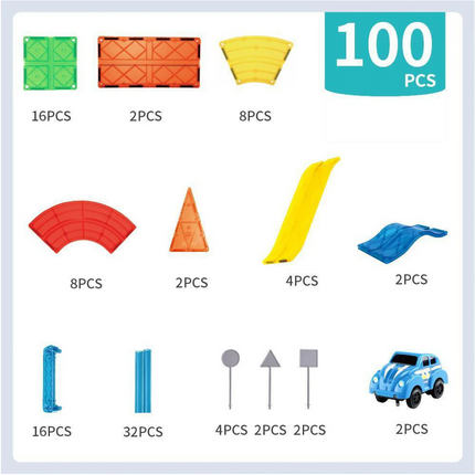 100PCS Kids Race Car Track Building Blocks With Car Magnetic Tiles Play Set AU
