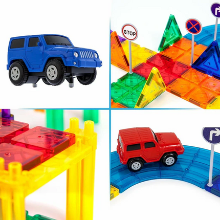 100PCS Kids Race Car Track Building Blocks With Car Magnetic Tiles Play Set AU