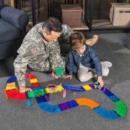 100PCS Kids Race Car Track Building Blocks With Car Magnetic Tiles Play Set AU