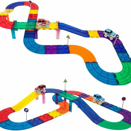 100PCS Kids Race Car Track Building Blocks With Car Magnetic Tiles Play Set AU