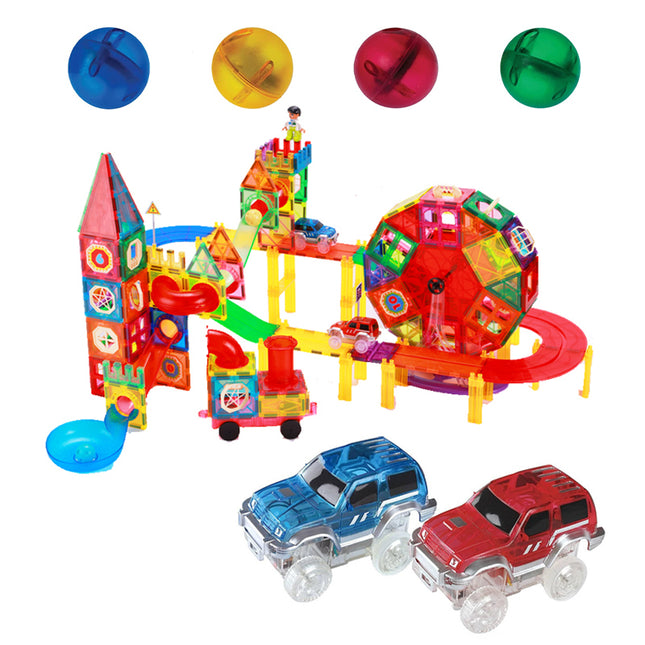 228 Piece Magnetic Tile Marble Run and Race Car Truck Combo Toy Play Set Building Block & Learn XMAS GIFT