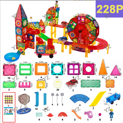 228 Piece Magnetic Tile Marble Run and Race Car Truck Combo Toy Play Set Building Block & Learn XMAS GIFT