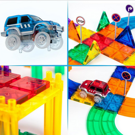 228 Piece Magnetic Tile Marble Run and Race Car Truck Combo Toy Play Set Building Block & Learn XMAS GIFT