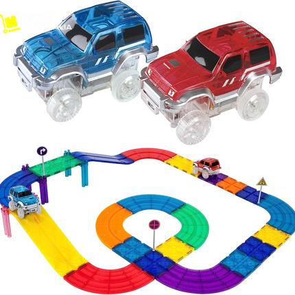 228 Piece Magnetic Tile Marble Run and Race Car Truck Combo Toy Play Set Building Block & Learn XMAS GIFT