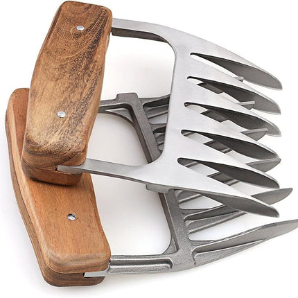 2x Stainless Steel BBQ Meat Claws Bear Claws W/Wooden Handle
