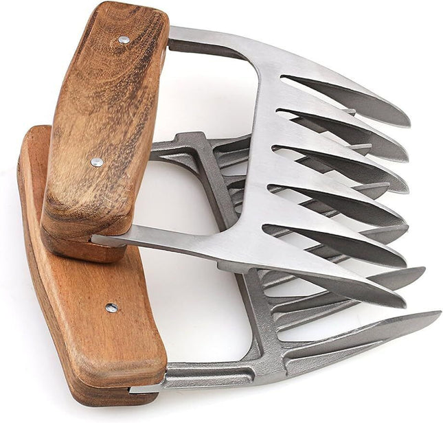 2x Stainless Steel BBQ Meat Claws Bear Claws W/Wooden Handle