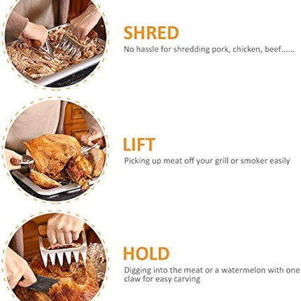 2x Stainless Steel BBQ Meat Claws Bear Claws W/Wooden Handle