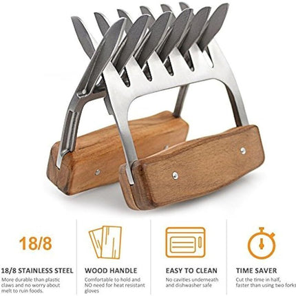 2x Stainless Steel BBQ Meat Claws Bear Claws W/Wooden Handle