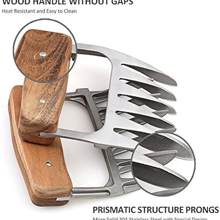 2x Stainless Steel BBQ Meat Claws Bear Claws W/Wooden Handle