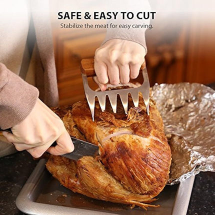 2x Stainless Steel BBQ Meat Claws Bear Claws W/Wooden Handle