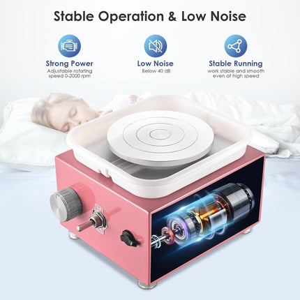 Electric Mini Pottery Wheel Pink Turntable Ceramic Wheel Machine 0-320RPM Speed