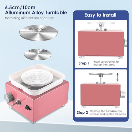 Electric Mini Pottery Wheel Pink Turntable Ceramic Wheel Machine 0-320RPM Speed
