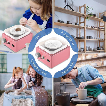 Electric Mini Pottery Wheel Pink Turntable Ceramic Wheel Machine 0-320RPM Speed
