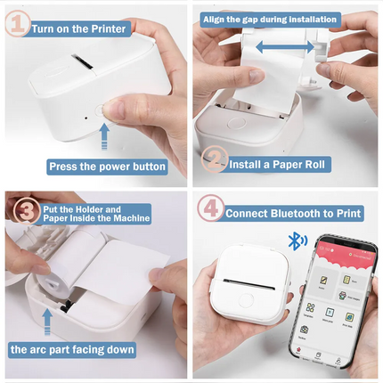 Inkless Phomemo T02 Mini Pocket Bluetooth Thermal Printer Wireless Photo Inkless Sticker Free APP ~Pink
