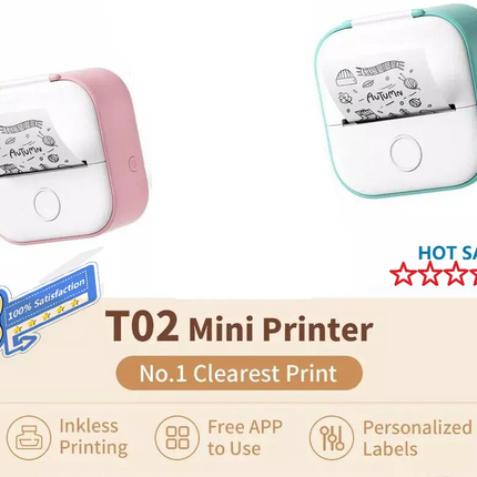 Inkless Phomemo T02 Mini Pocket Bluetooth Thermal Printer Wireless Photo Inkless Sticker Free APP ~Pink