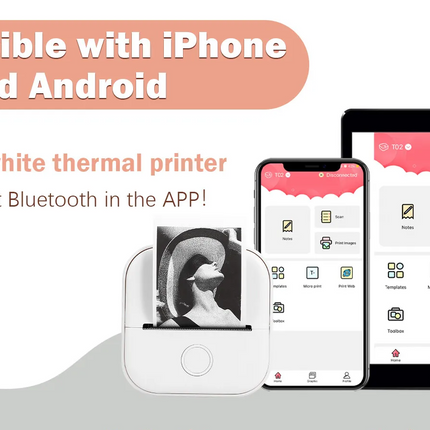 Inkless Phomemo T02 Mini Pocket Bluetooth Thermal Printer Wireless Photo Inkless Sticker Free APP ~Pink