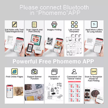 Inkless Phomemo T02 Mini Pocket Bluetooth Thermal Printer Wireless Photo Inkless Sticker Free APP ~Pink