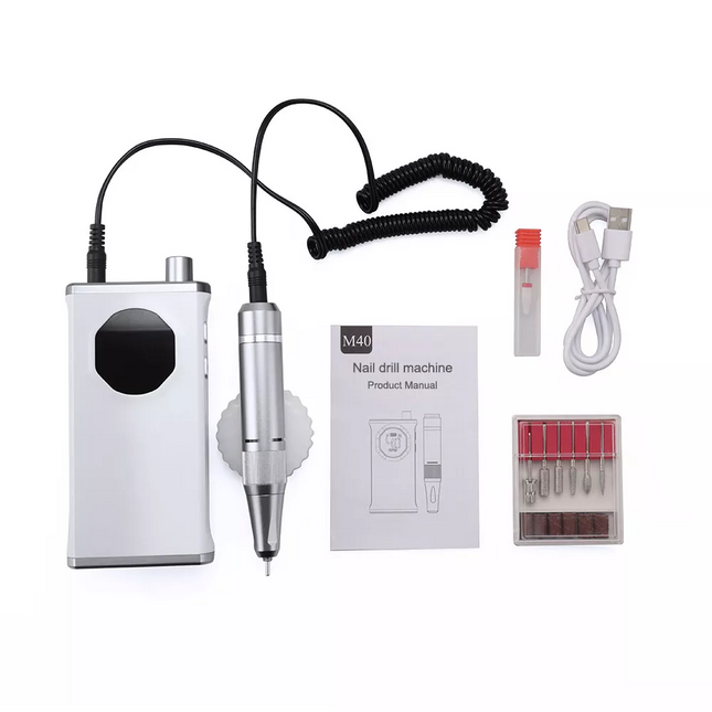 40000RPM Rechargeable Electric Nail Drill Machine Manicure Portable Nail File ~ White Colour
