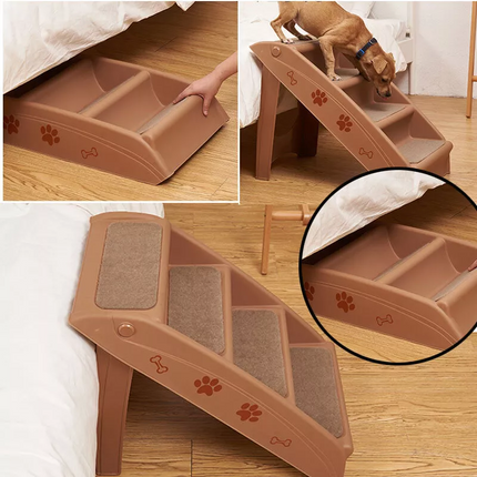 Portable Pet Ramp Indoor Dog Steps Stairs Cat Foldable Ladder For Bed Sofa~Brown