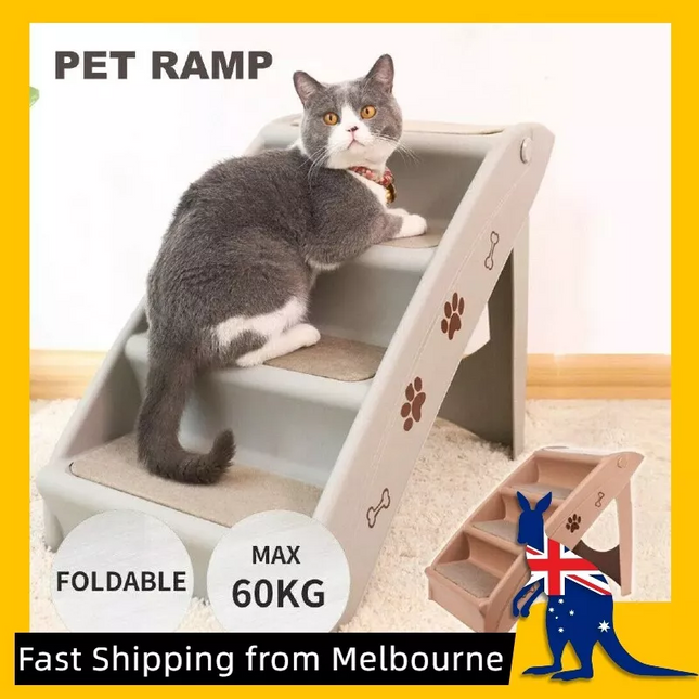 Portable Pet Ramp Indoor Dog Steps Stairs Cat Foldable Ladder For Bed Sofa~White