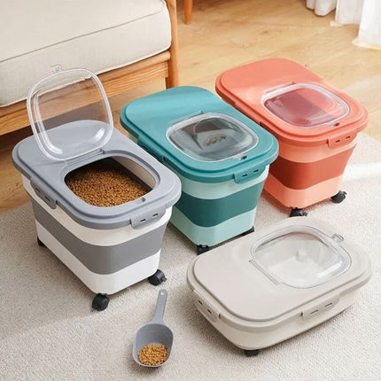 3-Piece Foldable 20L Pet Food Storage Container Folding Rice Grain Kitchen Storage Box