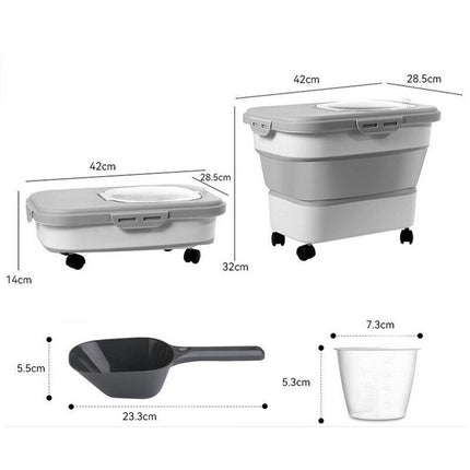3-Piece Foldable 20L Pet Food Storage Container Folding Rice Grain Kitchen Storage Box