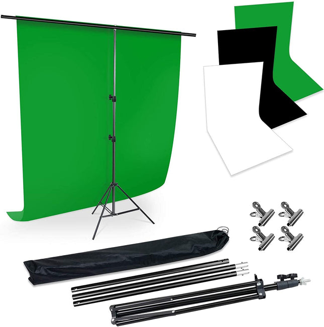 3m Studio Backdrop Stand Kit with Black,  White & Green Screen