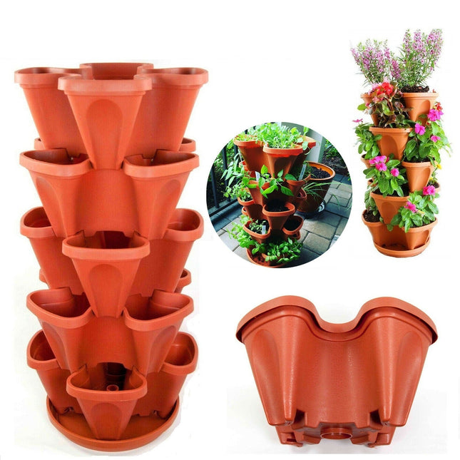 Stackable 5-Tier Stacking Planters with tray Flow Grid System Vertical
