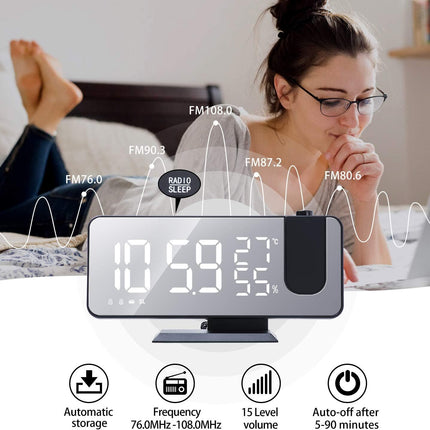 Smart Alarm Clock LED Digital Projection Temperature Time Projector LCD Display