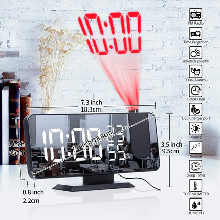 Smart Alarm Clock LED Digital Projection Temperature Time Projector LCD Display