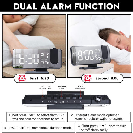 Smart Alarm Clock LED Digital Projection Temperature Time Projector LCD Display
