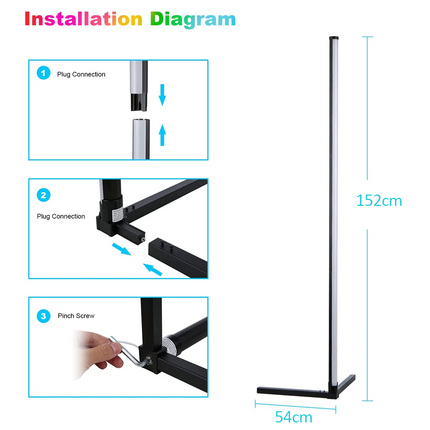 LED Corner Floor Lamp RGB Colour Modern Living Room Light Dimmable Smart Remote
