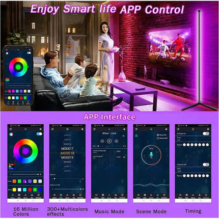 LED Corner Floor Lamp RGB Colour Modern Living Room Light Dimmable Smart Remote