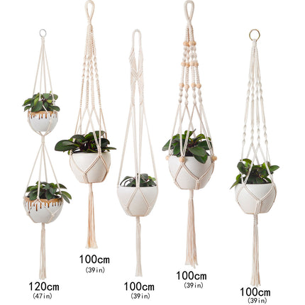 Set of 5 Macrame Plant Hangers Cotton Rope Hanging Planters Set Flower Pots Holder Stand with 6 Hooks for Indoor Outdoor Home Decor