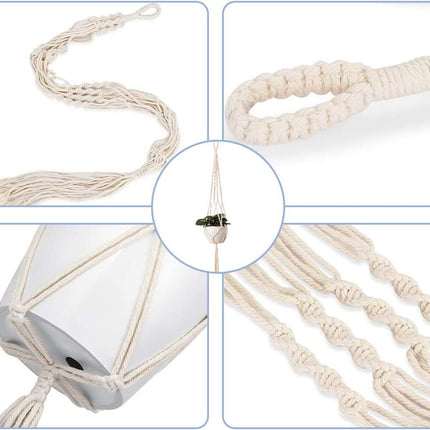 Set of 5 Macrame Plant Hangers Cotton Rope Hanging Planters Set Flower Pots Holder Stand with 6 Hooks for Indoor Outdoor Home Decor