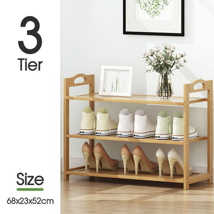 3 Tiers Layers Bamboo Shoe Rack Storage Organizer Wooden Stand Shelves